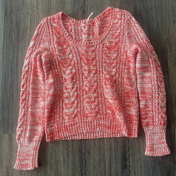 Free People | Orange White Cozy Cotton Chunky Cable Knit Sweater, M - Picture 4 of 7